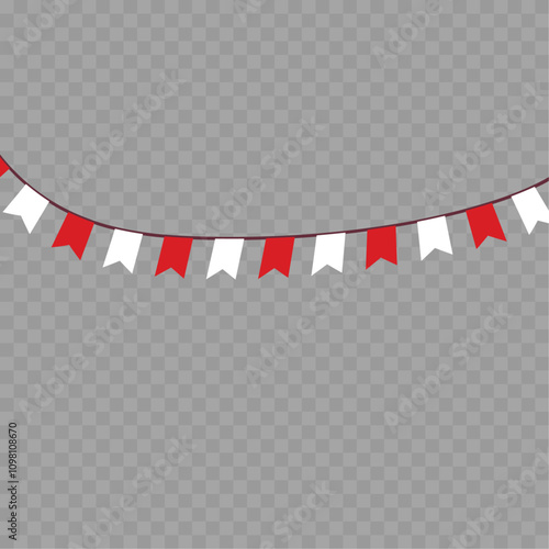 Festive flag garland vector illustration. Retro bunting in simple flat style, isolated on white background. Carnival, birthday, circus border decoration.
