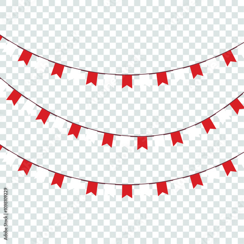 Festive flag garland vector illustration. Retro bunting in simple flat style, isolated on white background. Carnival, birthday, circus border decoration.