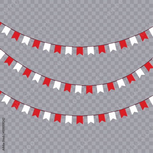Festive flag garland vector illustration. Retro bunting in simple flat style, isolated on white background. Carnival, birthday, circus border decoration.