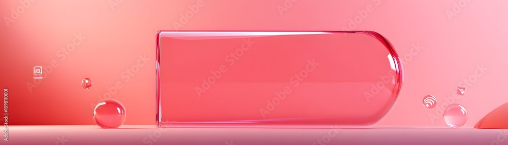 Obraz premium Pink Glass Cylinder with Floating Spheres and Icons