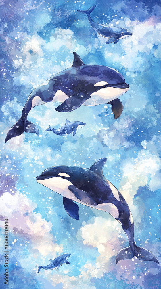 Naklejka premium Watercolor Night Sky | Orcas