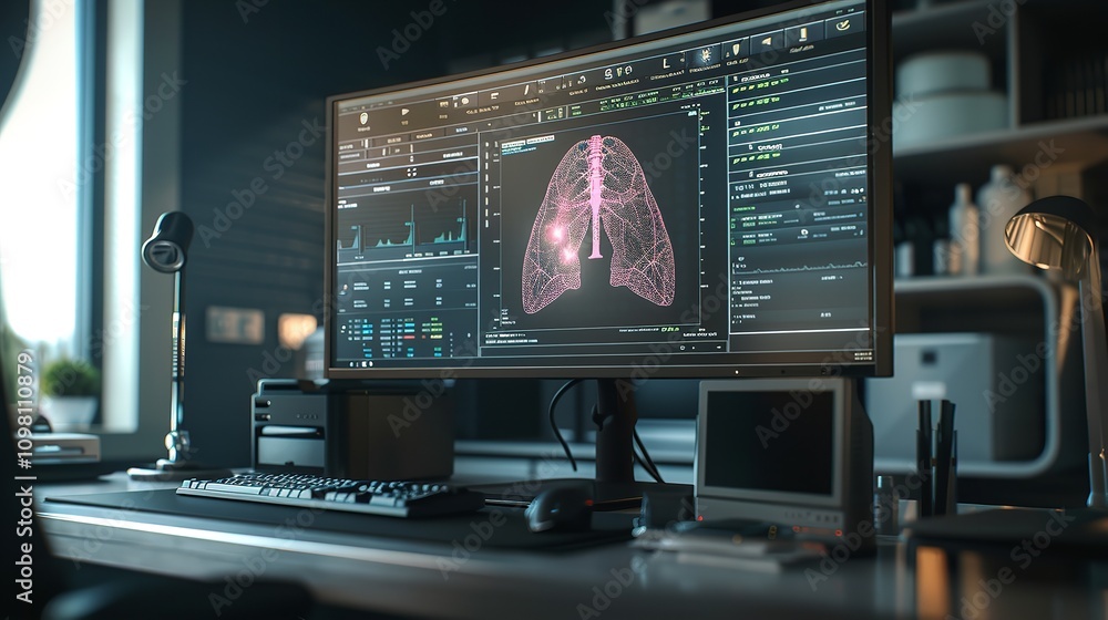 Naklejka premium The Computer Screen Displays Relevant Patient Information