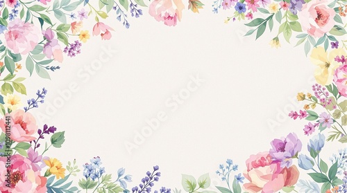 Watercolor floral illustration with various types of flowers and leaves on a natural background, natural background, floral wreath, watercolor floral, floral pattern