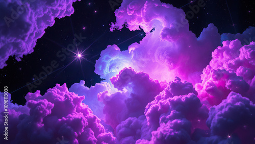 Whimsical and magical sci-fi nebula background with sparkling stars and glowing gas clouds, zephyr, celestial photo