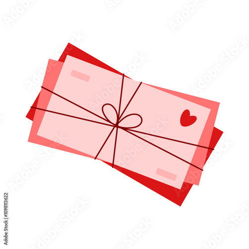 Stack of love letters and envelopes. Love, romance, Valentine's day concept. Vector illustration isolated on white background