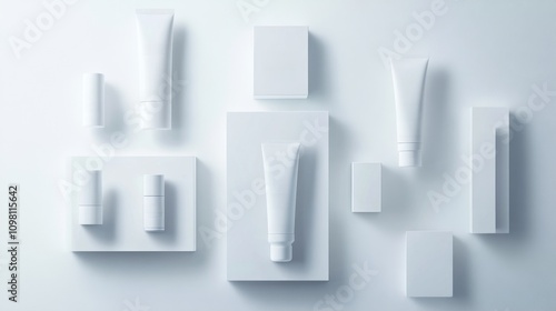 Minimalist Layout of Cosmetic Packaging on Soft Light Background photo