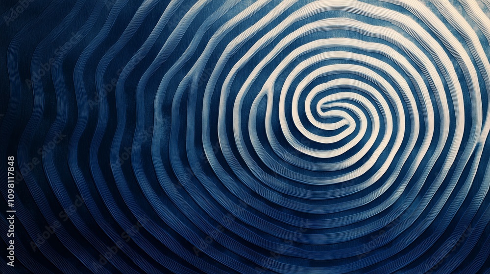 Obraz premium Abstract Circular Pattern with Blue and White Waves and Depth