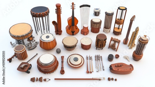 Diverse collection of world musical instruments. photo