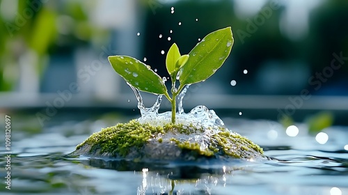 Sprouting leaves nature close-up water growth