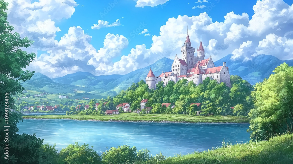 Obraz premium Enchanted Medieval Castle by a Serene River