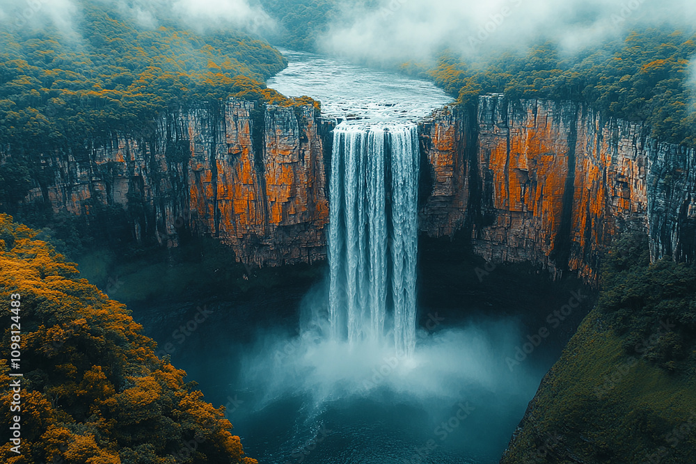 Fototapeta premium Angel Falls Venezuela top view realistic photo
