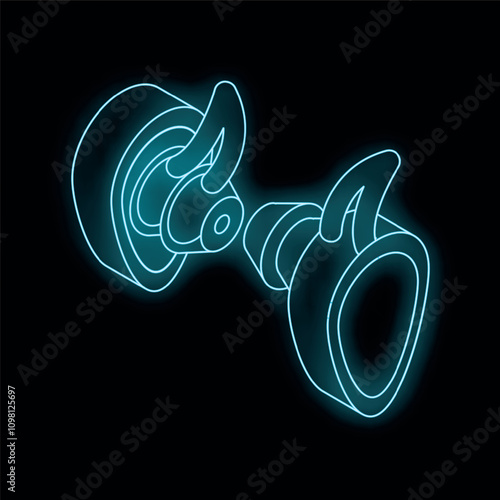 Neon style illustration of a pair of wireless earbuds with active noise cancellation technology