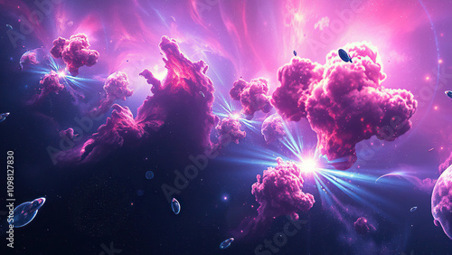 Intriguing digital artwork showcasing a sci-fi nebula with intricate patterns and cosmic elements, technology, nebula photo