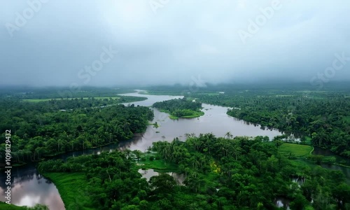 Daerah dekat sungai yang masih asri tampak dari atas  photo