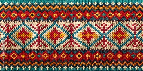 Vintage Fair Isle Knit Seamless Pattern AI Photo