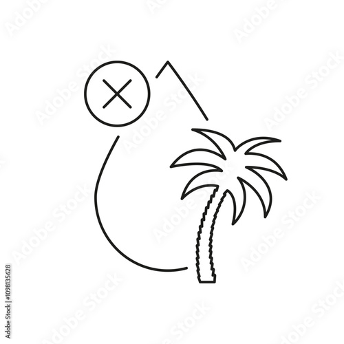 Palm Oil Ban Line Icon With Prohibition Symbol. Environmental Awareness and Sustainability Issues. Palm Oil Prohibited. Isolated Vector Illustration