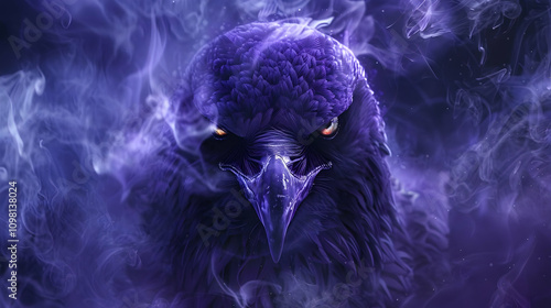 Purple Raven in Smoke 3D Illustration
