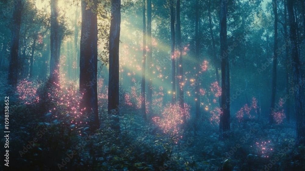 Obraz premium Mystical forest glowing lights