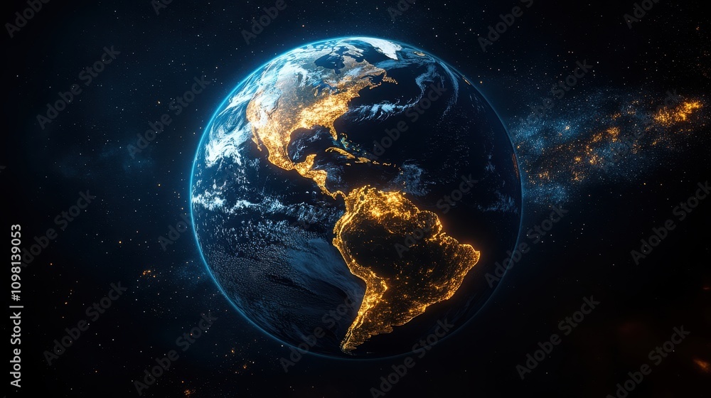 Naklejka premium Illuminated earth from space at night 