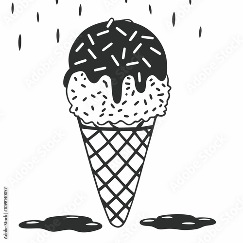 Melting Ice Cream Cone Vector with Sprinkles