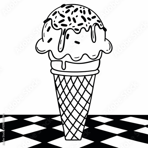 Melting Ice Cream Cone Vector with Sprinkles