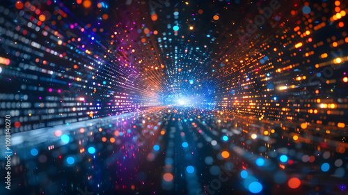 Abstract 3D Background Tunnel of Colorful Lights