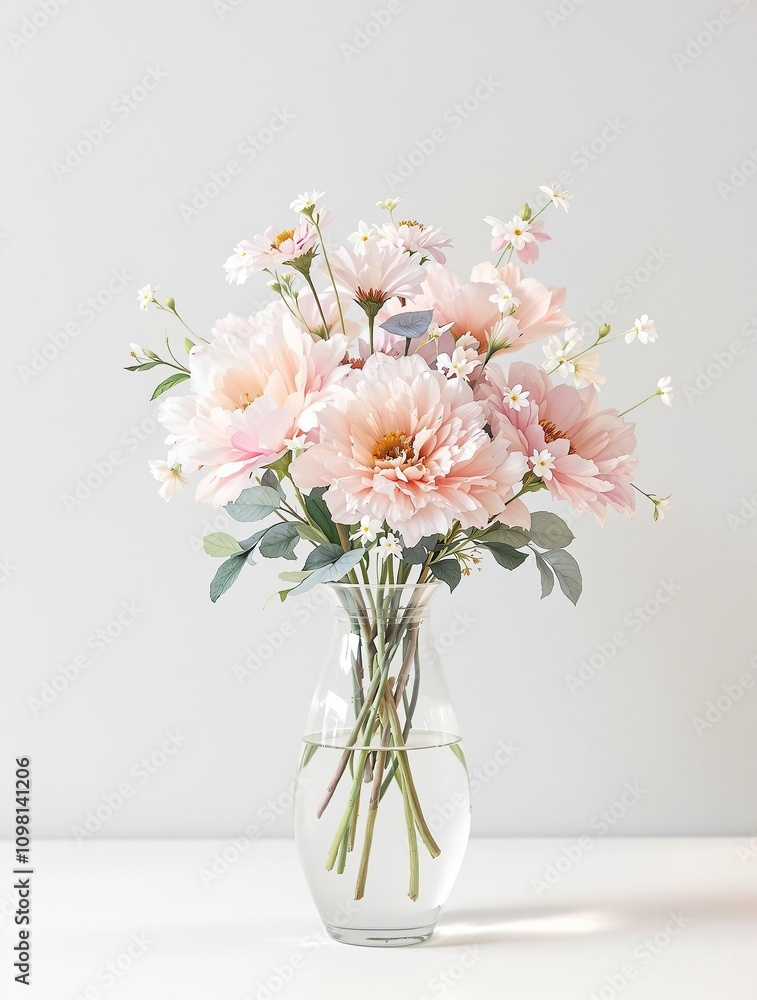 Fototapeta premium Watercolor flowers in a vase on a white background, canvas, vibrant, pattern, design