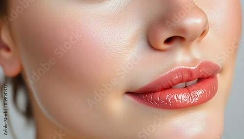 Crop Photo of Cosmetics Skin Care Concept Photo of Close-up Woman Perfect Face with Hydrated Skin isolated highlighted by white, png photo