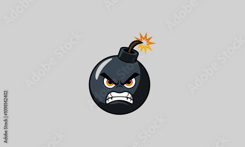 Angry cartoon bomb vector with lit fuse.