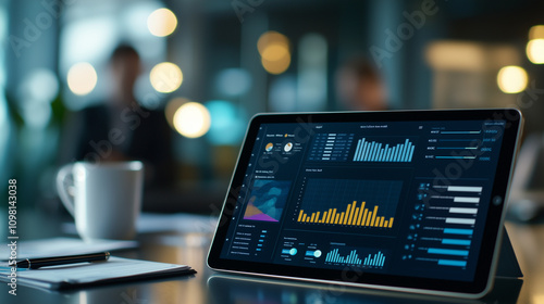 Wallpaper Mural Close Up of High Tech Dashboard on Tablet with Business Data Torontodigital.ca