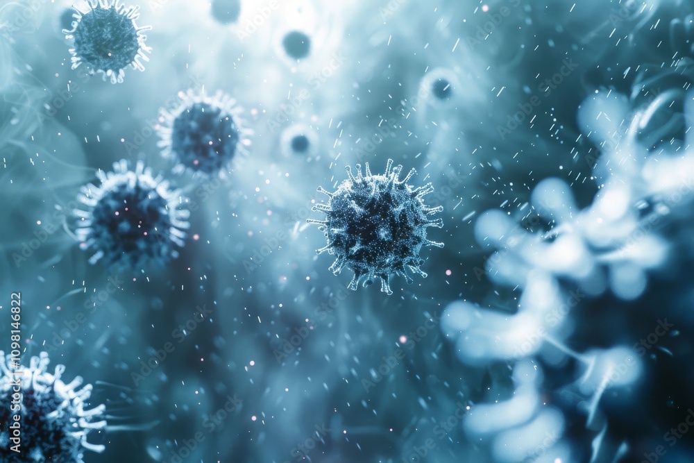 Fototapeta premium Dynamic spread of viral particles in a clean space