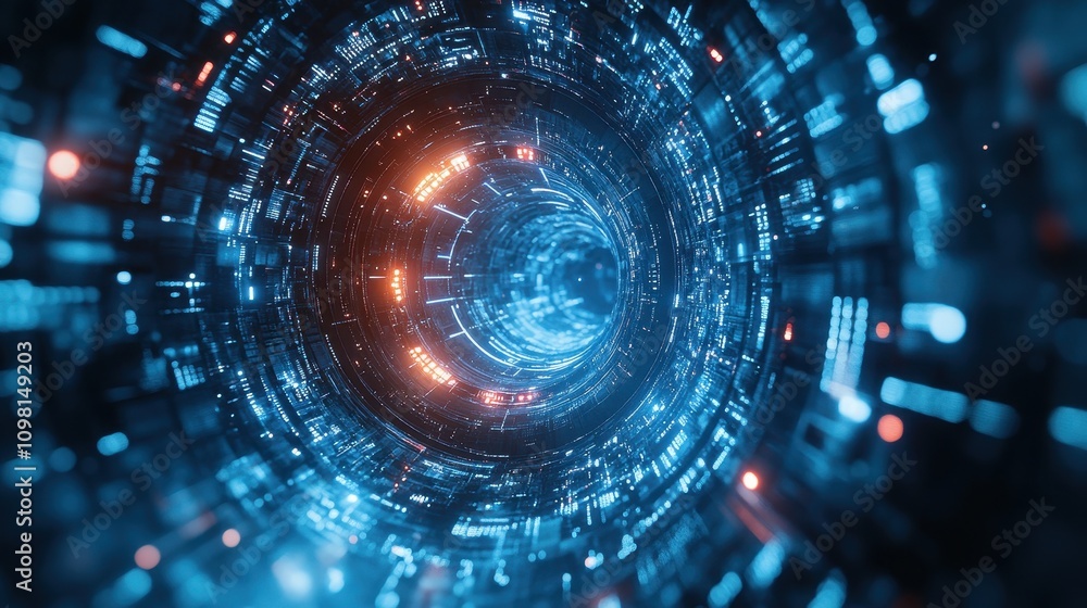 Obraz premium Futuristic Wormhole Portal in Sci-Fi Tunnel