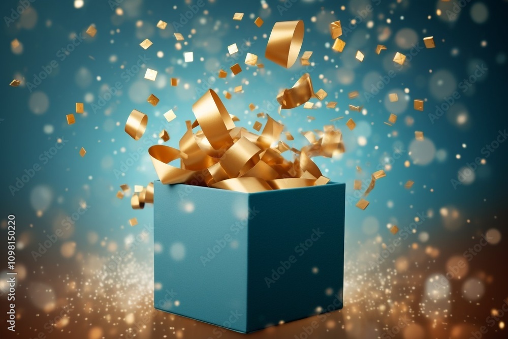 A delightful Celebration Gift Box that features a stunning Golden Confetti Explosion inside