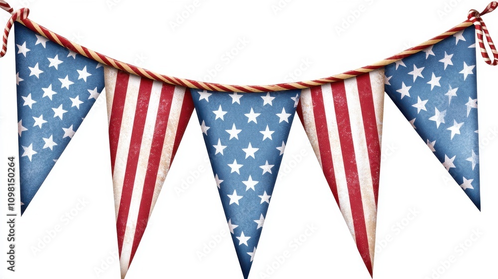 Obraz premium Patriotic American Flag Banners Hanging in Festive