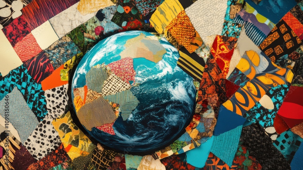 Fototapeta premium A Patchwork of Textures Surrounding a Globe