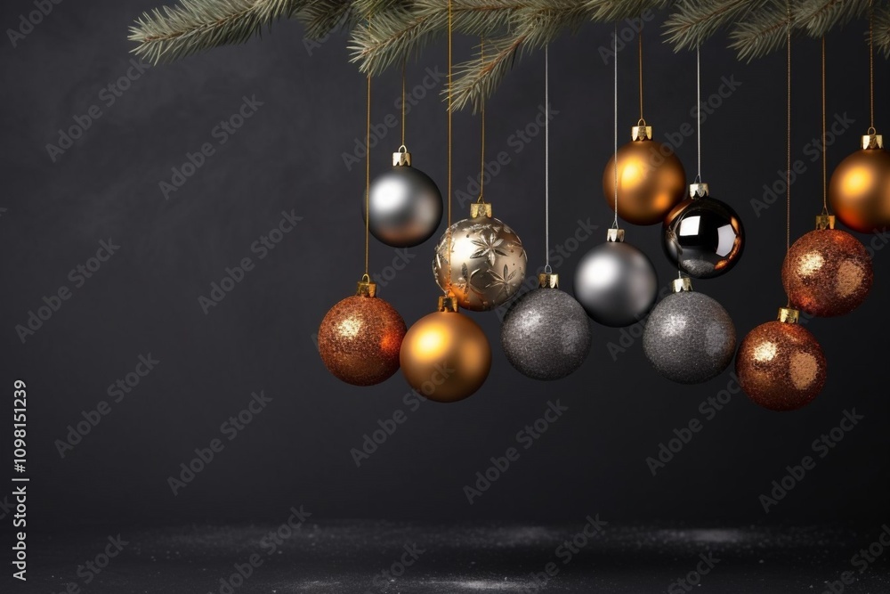 Beautiful and Elegant Christmas Ornaments and Festive Decorations on a Dark Background