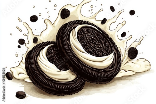 Cookies splashing in creamy milk	