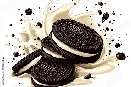 Cookies splashing in creamy milk	