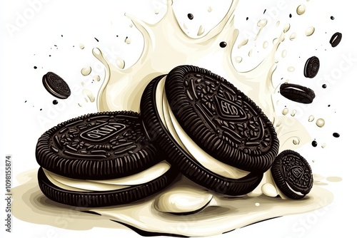 Cookies splashing in creamy milk	