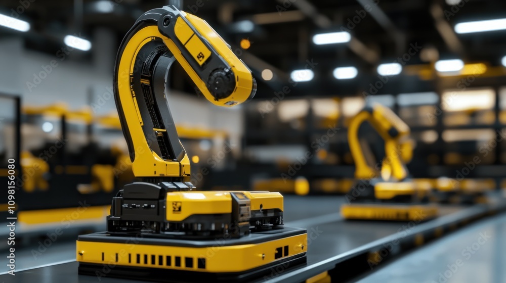 Fototapeta premium Industrial Robots on Assembly Line: Automation and Technology in Modern Manufacturing