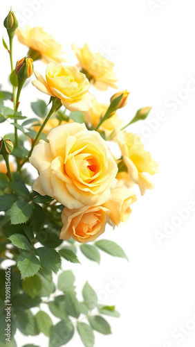 Enchanting yellow rose bush in a whimsical watercolor painting, whimsical, flora, enchanting