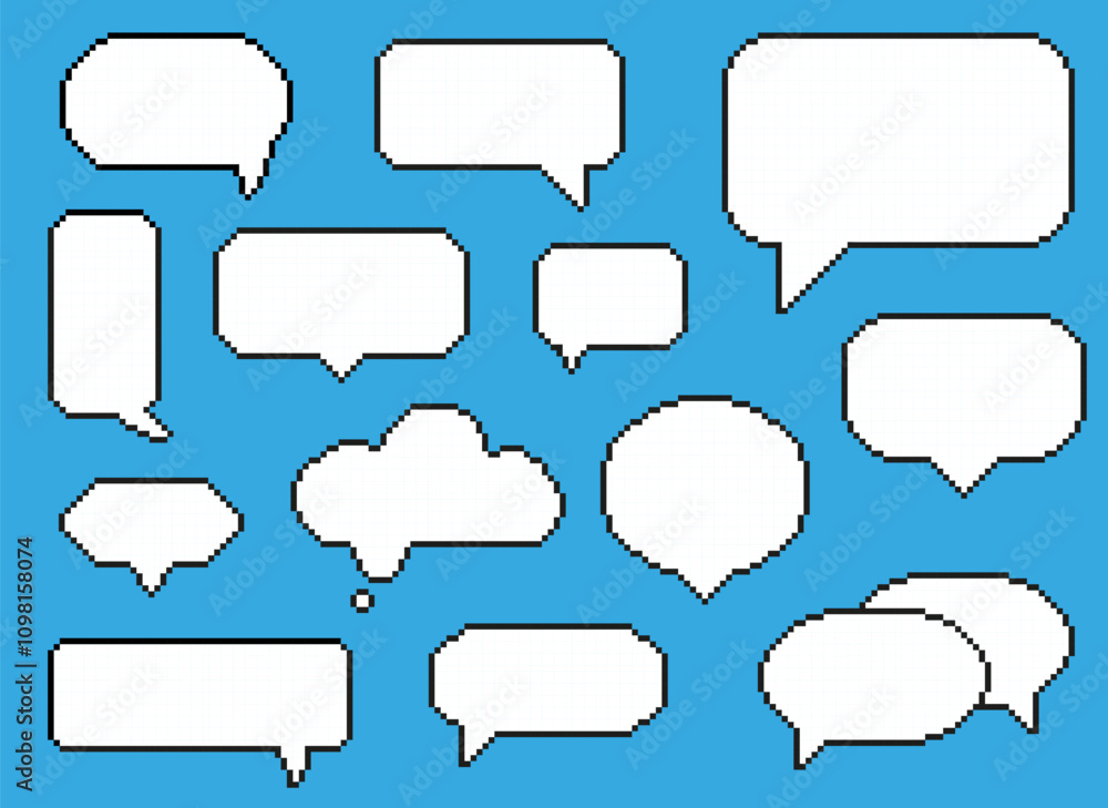 Fototapeta premium Pixel speech bubbles set. A set of pixel vector elements. 8-bit style illustration.