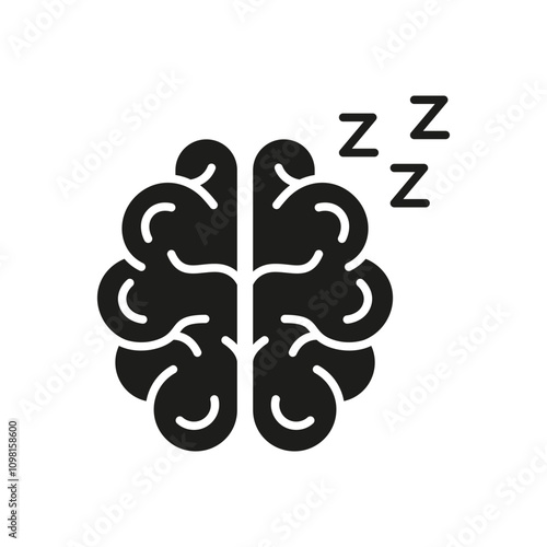 Brain With ZZZ Silhouette Icon. Sleeping Mind Concept Glyph Symbol. Restful Human Brain. Mental Rest And Relaxation. Isolated Vector Illustration