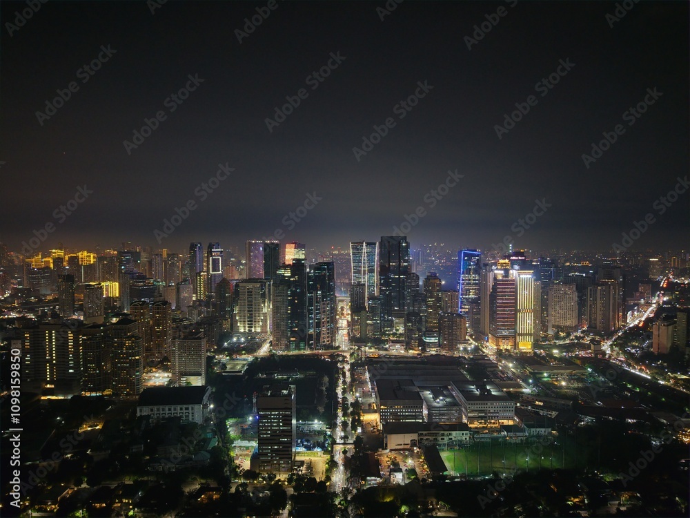 Obraz premium Drone Shot Night City Skyline 2