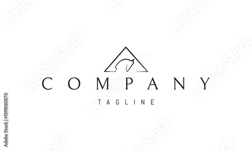 Vector logo with an abstract image of a horses head against the background of a house roof.