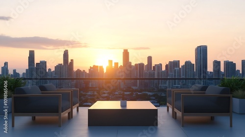 Wallpaper Mural Stunning City Skyline at Sunset from Rooftop Patio Torontodigital.ca