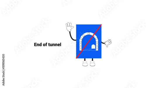 Graphic vector illustration of tunnel end sign with cartoon characters. Graphic design is suitable for children's education, story books, or traffic safety materials. vector illustration