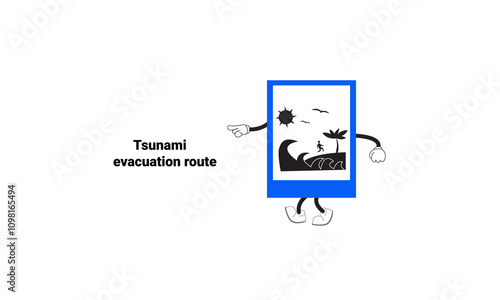
Graphic vector illustration of tsunami evacuation route signs with cartoon characters. Graphic design is suitable for children's education, story books, or traffic safety materials. vector eps 10