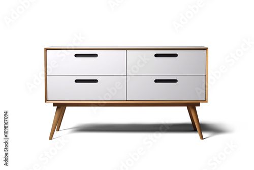 Isolated modern dresser with shadow on a transparent background. Elegant chest of drawers. PNG