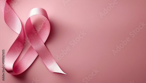 A pink background with a pink ribbon and space for text, symbolizing breast cancer awareness, support, and solidarity in the fight against the disease